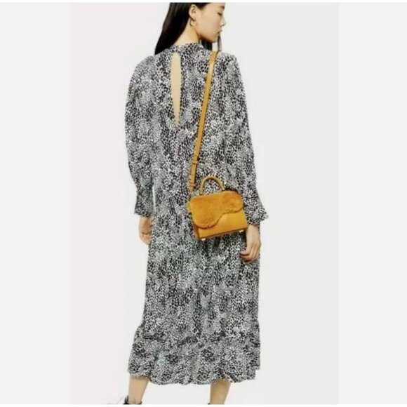 Topshop Black & White Abstract Animal Print Drop Waist Midi Dress - Size 8 - Picture 3 of 12